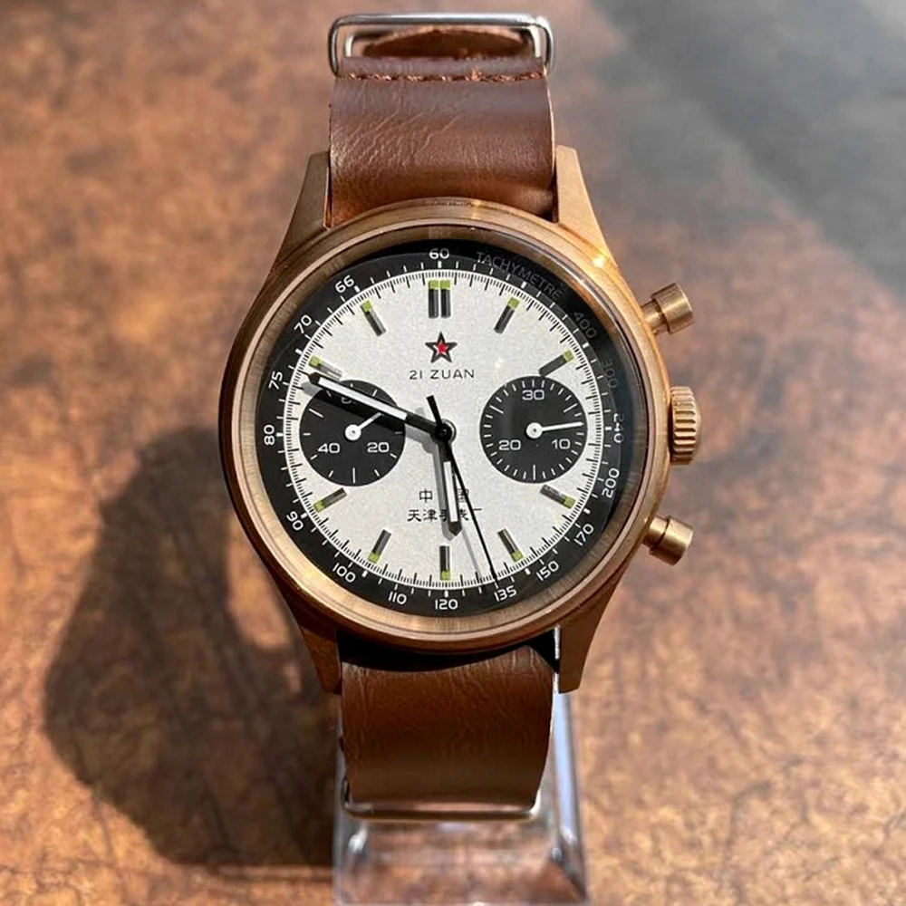 

1963 40mm China Chronograph Pilot Watch Seagull St1901 Hand Wind Mechanical Sapphire Skeleton Vintage Air Force Bronze Watches