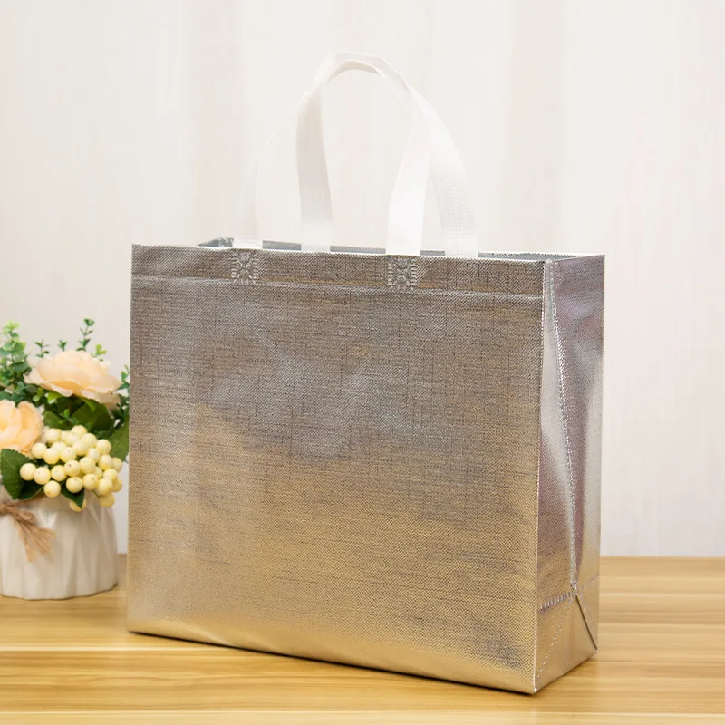 

Non Woven Shopping Bags Laser Glossy Reusable Grocery Bag Tote Bag with Handle Glitter Gift Bag Favor Goodie Package Bags