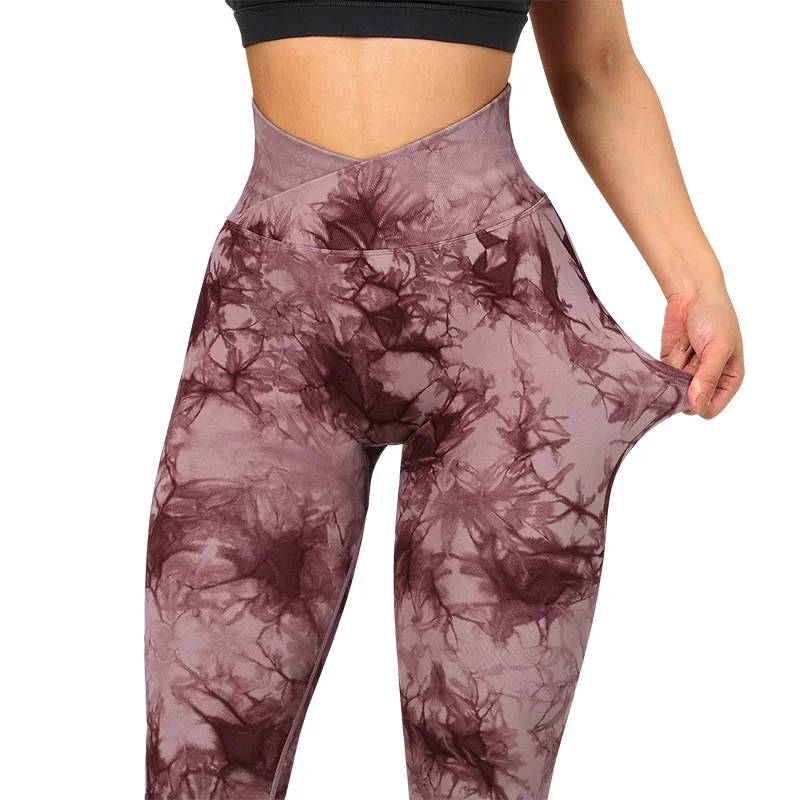 Women Yoga Pants Tie Dye Seamless High Waist Push Up Tights Outdoor Running Fitness Leggings Elastic Hip Pants Yoga Clothing