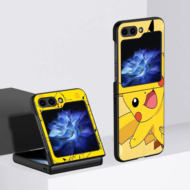

Pikachu Cute POkemons Fundas Case For Samsung Galaxy Z Flip 4 3 5G Black Hard Cell Phone Cover ZFlip5 Clear PC Luxury