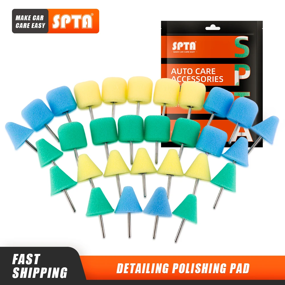 SPTA Mini Cylinder Cone Buffing Polishing Sponge Polisher Pads for Detailing Waxing Rotary Tools Cordless Electric Drill