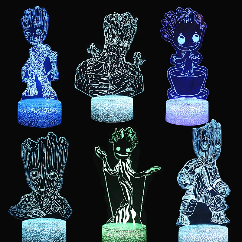 

Marvel Groot 3d Anime Figure Acrylic Nightlight For Bedroom Decor With Remote Control Neon Table Lampara For Xmas Gift Kids Toy