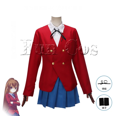 Аниме Toradora! Taiga Aisaka косплей костюм парик школьная форма JK красный костюм пальто юбка волосы носки TIGER×DRAGON Девушка костюм платье