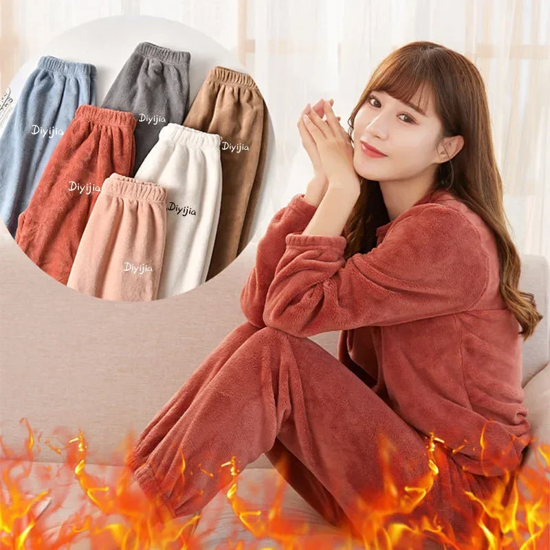 

Women Velvet Pajama Set Loose Top And Warm Pants Home Casual Warm Woolen Suit Women Fleece Sets Winter Tracksuits