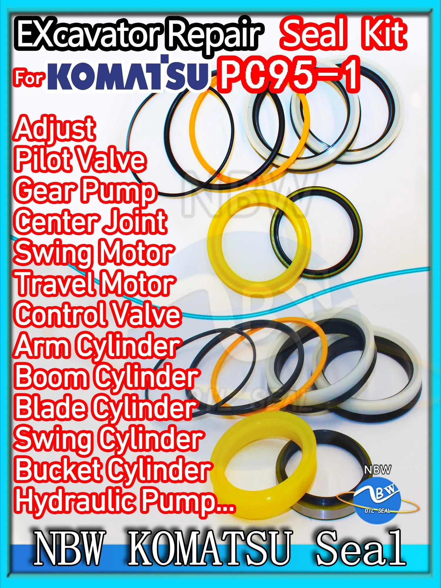 

For KOMATSU PC95-1 Excavator Oil Seal Kit High Quality Repair PC95 1 Gear Center Joint Gasket Nitrile NBR Nok Washer Skf Service