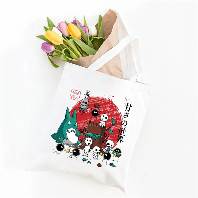 

Kawaii My Neighbor Totoro, женские холщовые сумки, экологичные женские сумки для покупок, для отдыха, многоразовые складные женские сумки на плечо, сумк...