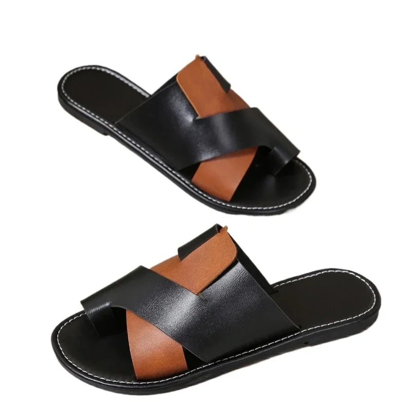 Плюс размер 2025 женские стринги тапочки уличные повседневные сандалии с круглым