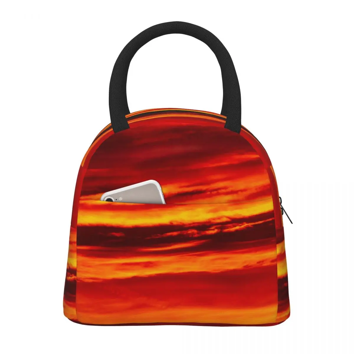 

Bright Red Sunset Lunch Bag Colorful Sky Casual Lunch Box School Portable Insulated Cooler Bag Oxford Custom Thermal Lunch Bags