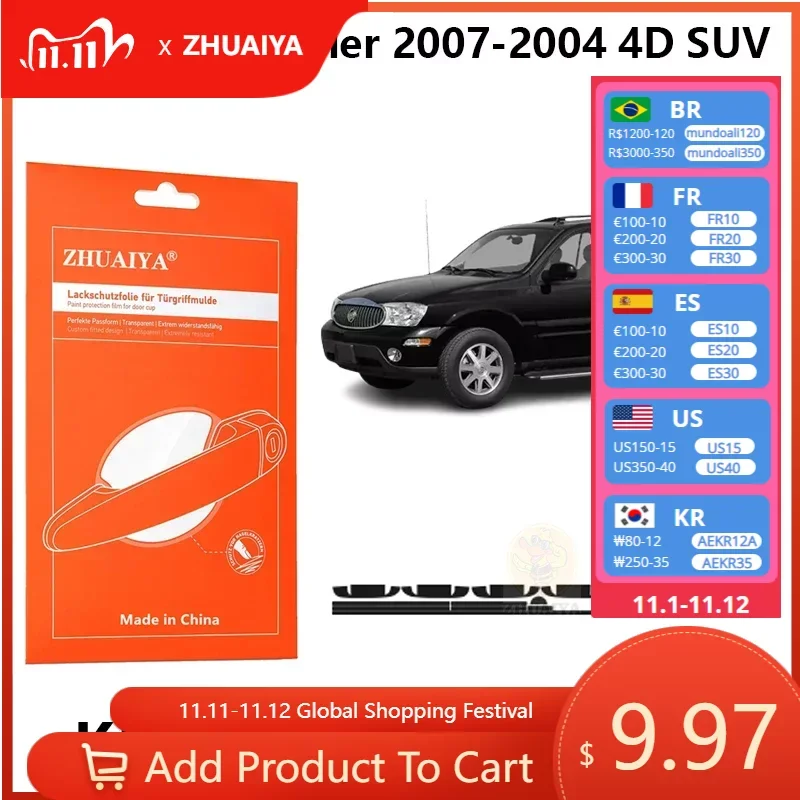 

Защитная пленка ZHUAIYA для красок дверной ручки, защитная пленка из ТПУ для Buick Rainier 2007-2004 4D SUV, автомобильные аксессуары