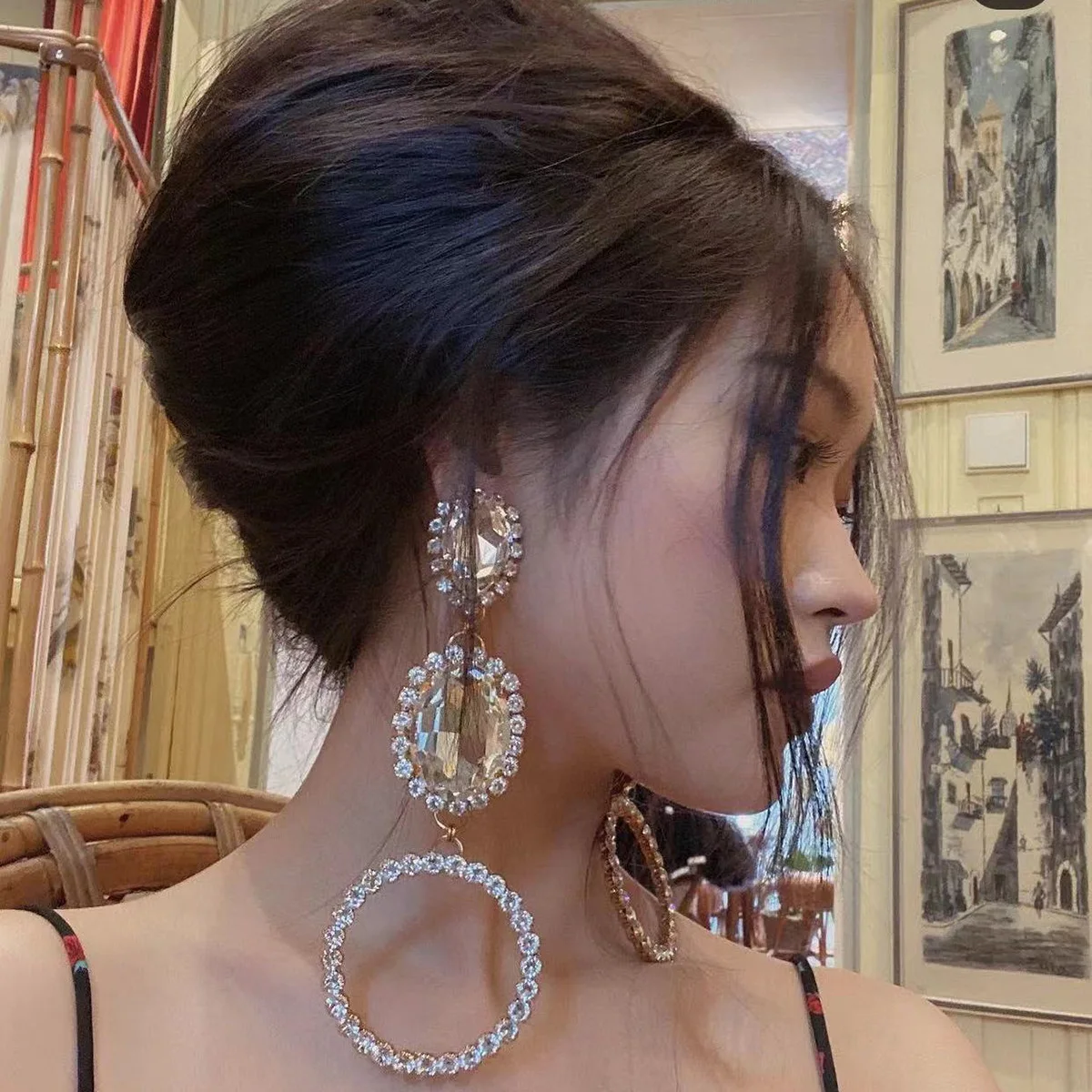 

Luxury Shiny Crystal Earrings For Women Exaggerate Statement Long Big Dangle Drop Earrings 2023 Trend Jewelry Accessorie Gift
