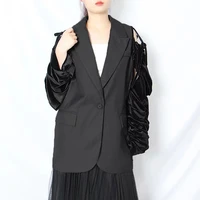 women summer new fashion spliced blazers ladies brand high quality v neck loose suits female detachable design outerwear