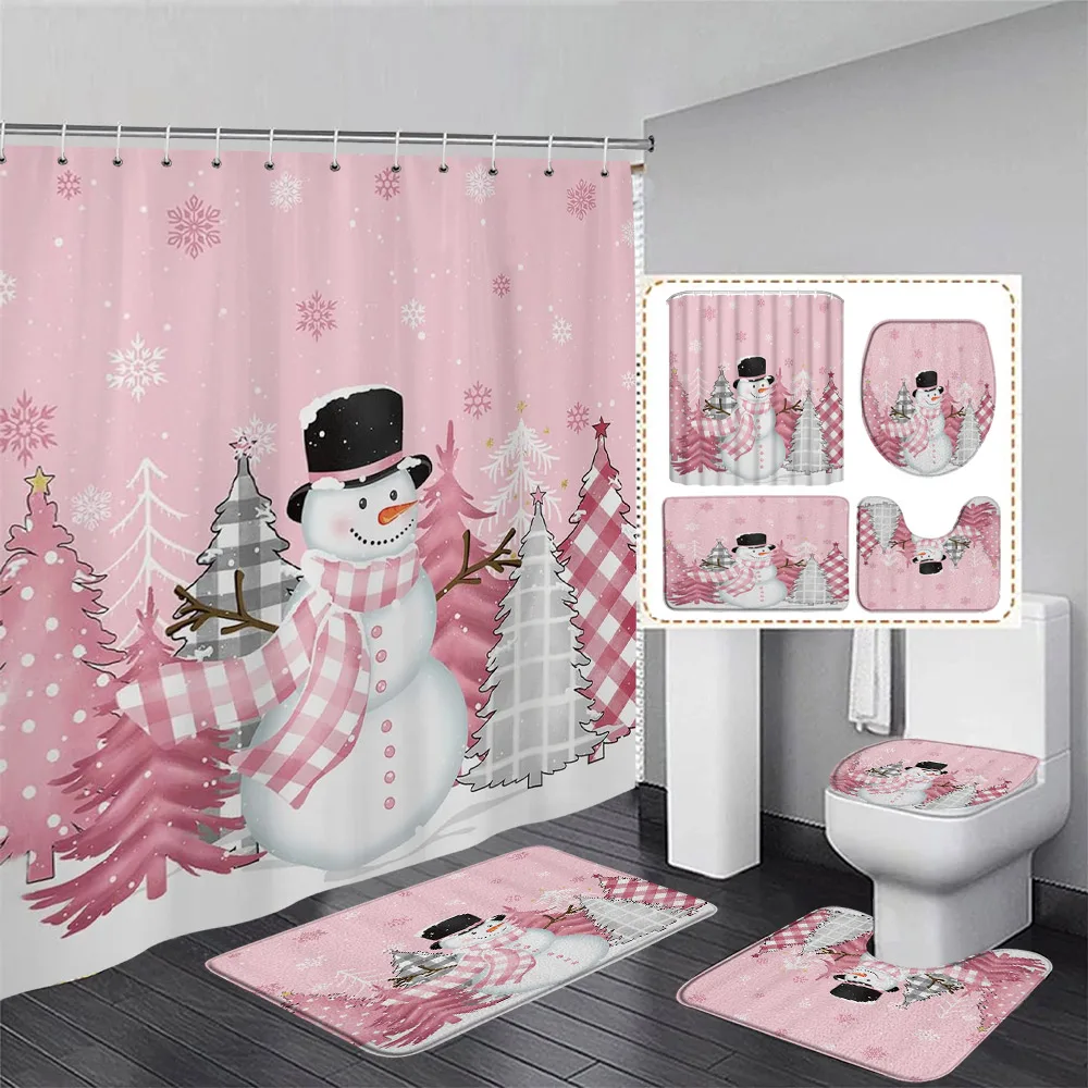 Розовый комплект рождественских занавесок для душа милый снеговик снежинка