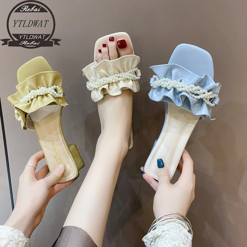 

Shoes Woman's Slippers Luxury Slides String Bead Lady 2022 Designer Summer Rubber Girl Flat Rome PU Basic Retro Shoes Woman's