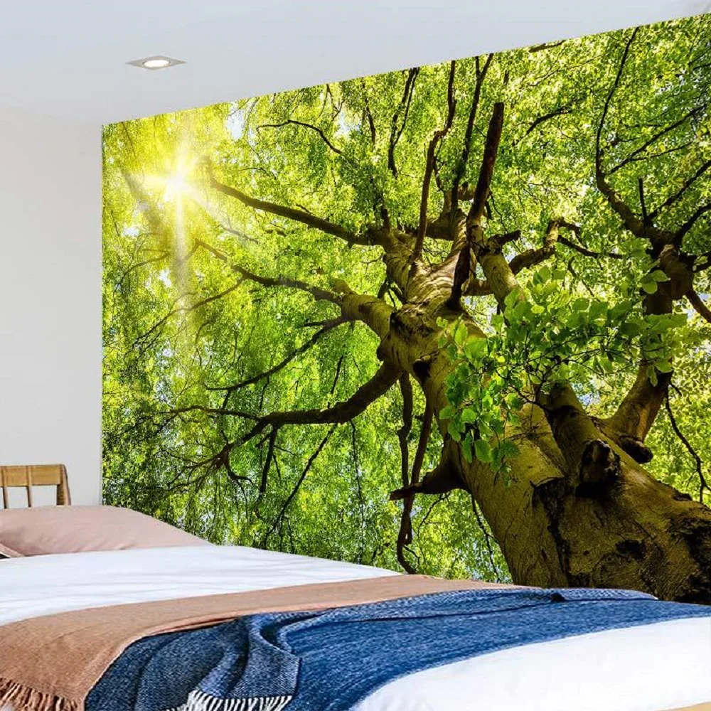 

Nature Forest Tapestry Wall Mount Sunshine Tree Carpet Wall Cloth Tapestries Hippie Mandala Tapiz Landscape Bedroom Home Decor