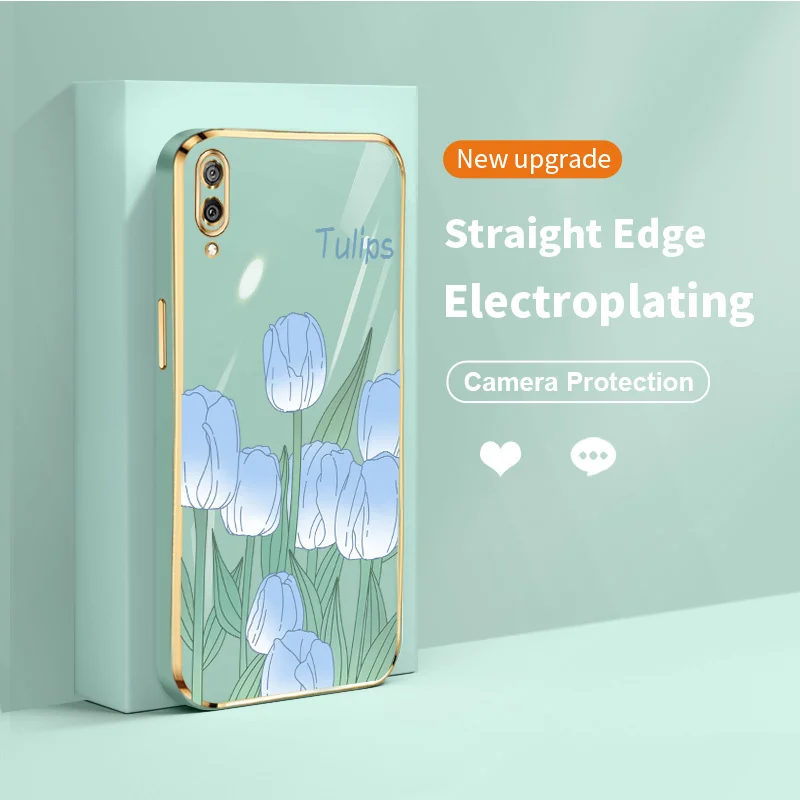 

Ultra Thin Plating Cover Case for Huawei Y7 Pro 2019 Y8P Y9 Prime Enjoy 9 10 Plus 10S P Smart S Luxury Tulip Bush Phone Case