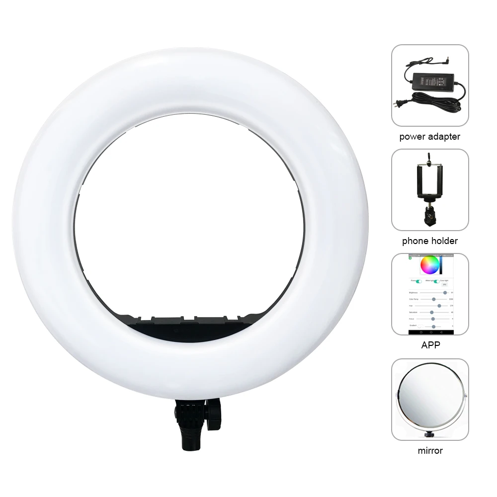

Yidoblo QS-480DII Bluetooth APP Control Photography Ring Lamp 18" 480PCS LED Ring Light Warm & Cold Color Adjustable Ring Lamp