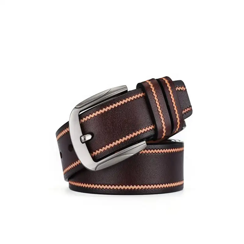 Genuine Leather Belt with Single Prong Buckle (Brown)