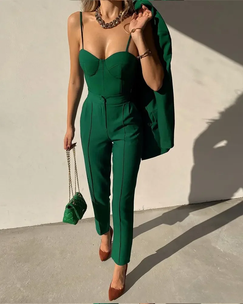 

Пикантный бюстье без рукавов, топ пуш-ап и однотонные брюки на молнии, брюки-муфта, Новинка весна-лето 2022, женская одежда для работы