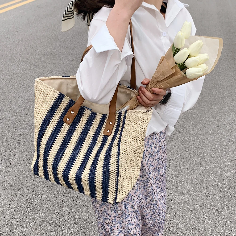 

Women 's Bag Summer Straw Woven Underarm Shoulder Bags Large Capacity Seaside Beach Vacation Female Shopping Handbag Totes Purse