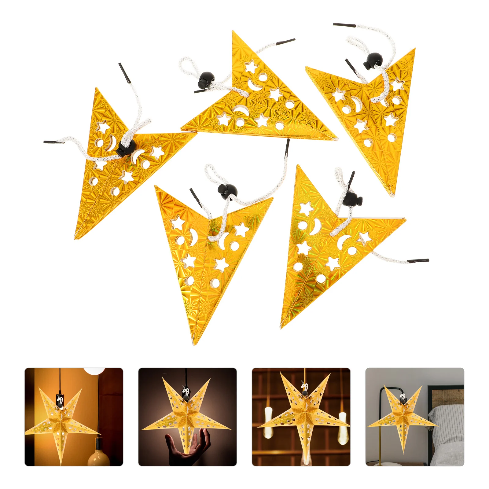 

30CM Shiny Ceiling Paper Star Lampshade Hanging Pentagram Ornament Party Home Decor for Wedding Christmas Red Golden Blue