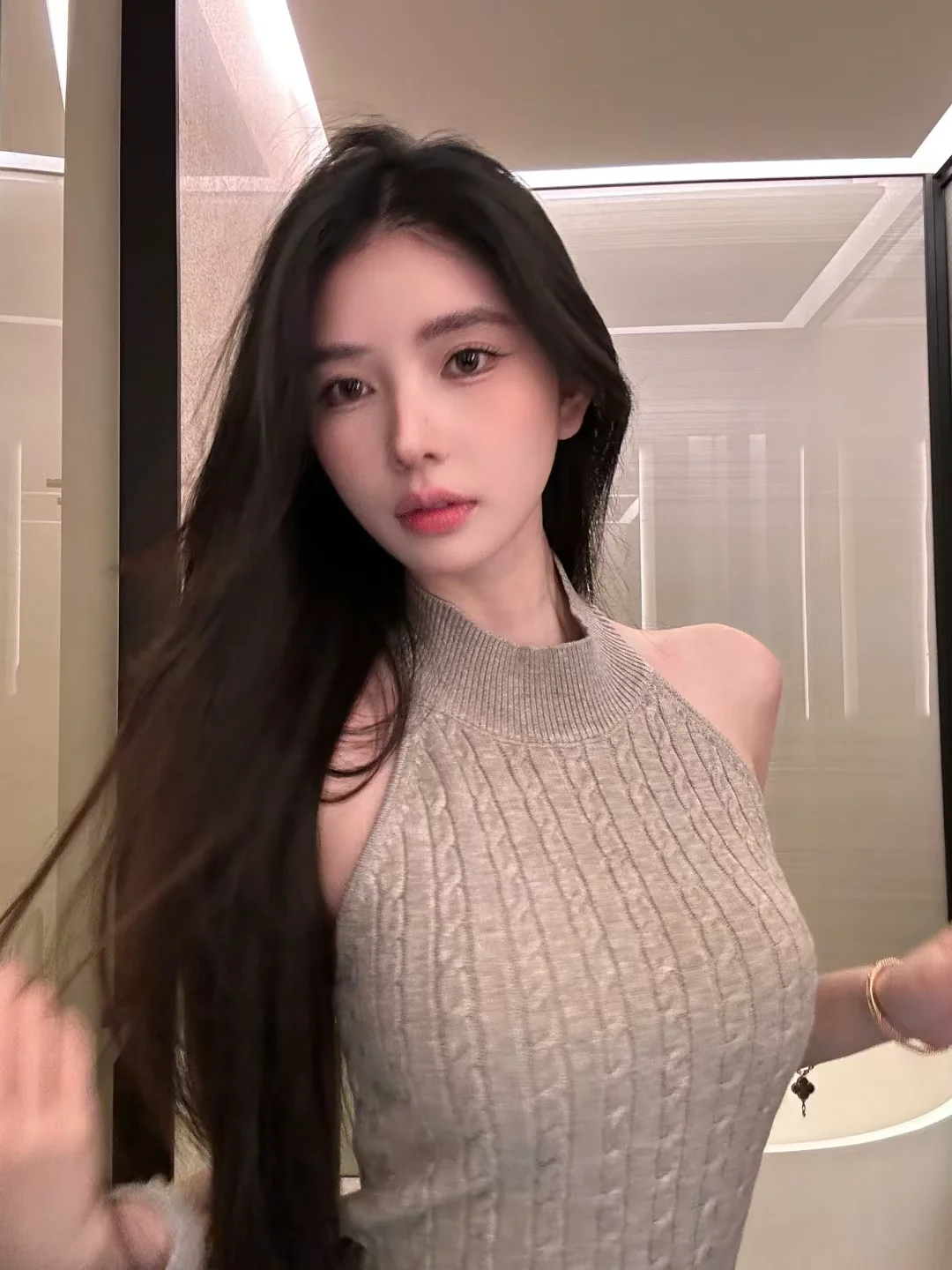 Clearance Special Offer Hanging Neck Shoulder Digging Design Gray Slimming Knit Cami Summer Sexy Top Pure Desire