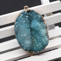 natural stone crystal pendants oval charms for diy accessories for making necklaces jewelry crystal double hole pendant charms