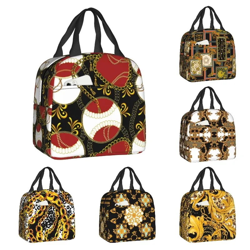 

Luxury Floral Baroque Pattern Thermal Insulated Lunch Bag Women Portable Lunch Tote for Outdoor Picnic Multifunction Food Box