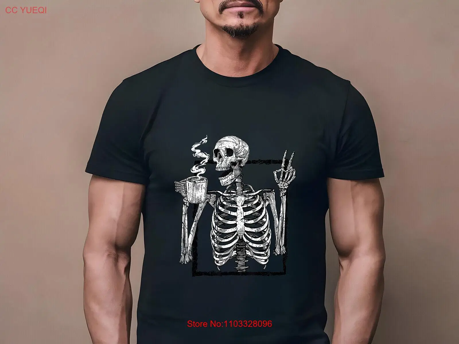 Футболка с рисунком скелета кофе Готический Мир знак Хэллоуин гранж