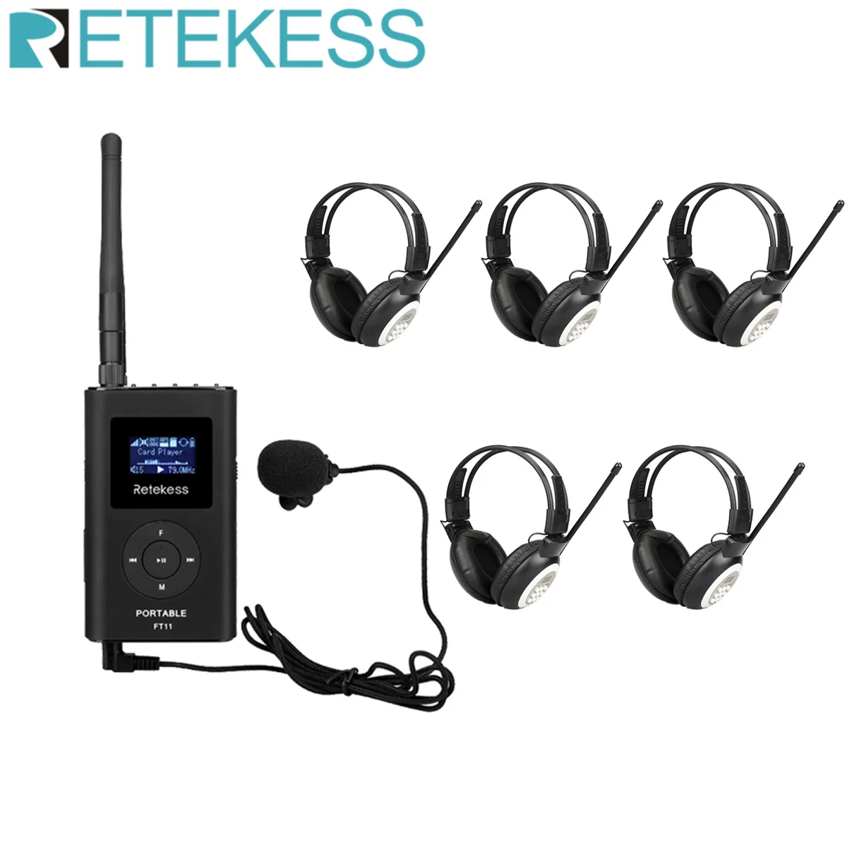 Retekess 0,3 W fm-передатчик FT11 + 5 шт наушники TR101 MP3 вещания радио передатчик для встречи церкви Тур гид системы