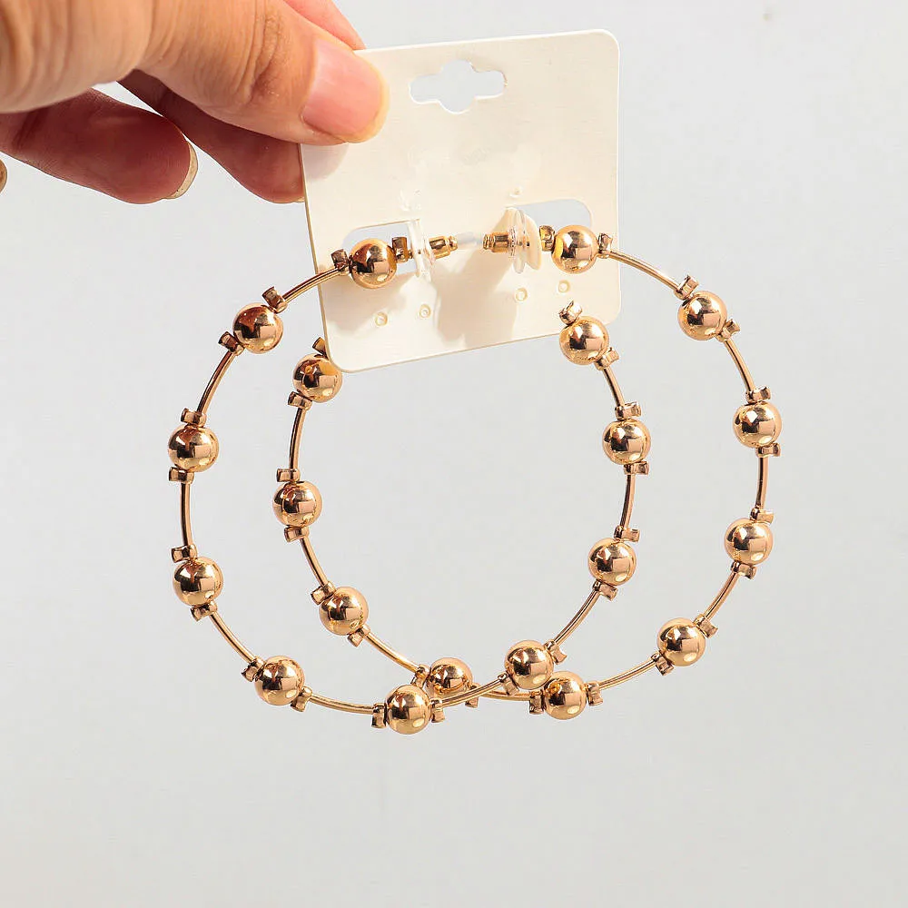 

New Gold Color Beads Large Circle Hoop Earrings for Women Exaggerated Geometric Big Round C-Shape Huggie Earring Hip Hop Jewelry