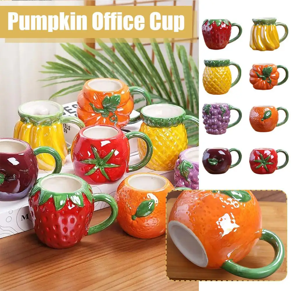 

European and American Pumpkin Office Cup Creativity Fruit Creativity Favorite Cute Cup Shape Ceramic Cup Mug Orange K3B8