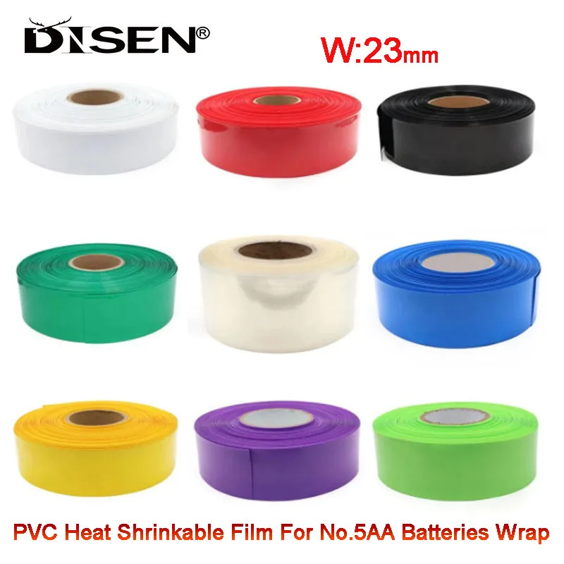 

1/2/3/5M Width23mm PVC Heat Shrinkable Sleeve Casing Insulation Battery Cover PVC Heat Shrinkable Film For No.5AA Batteries Wrap