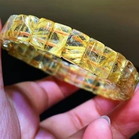 natural gold rutilated quartz crystal clear rectangle beads bracelet woman brazil 10 5x7 5x4 5mm jewelry brazil aaaaa