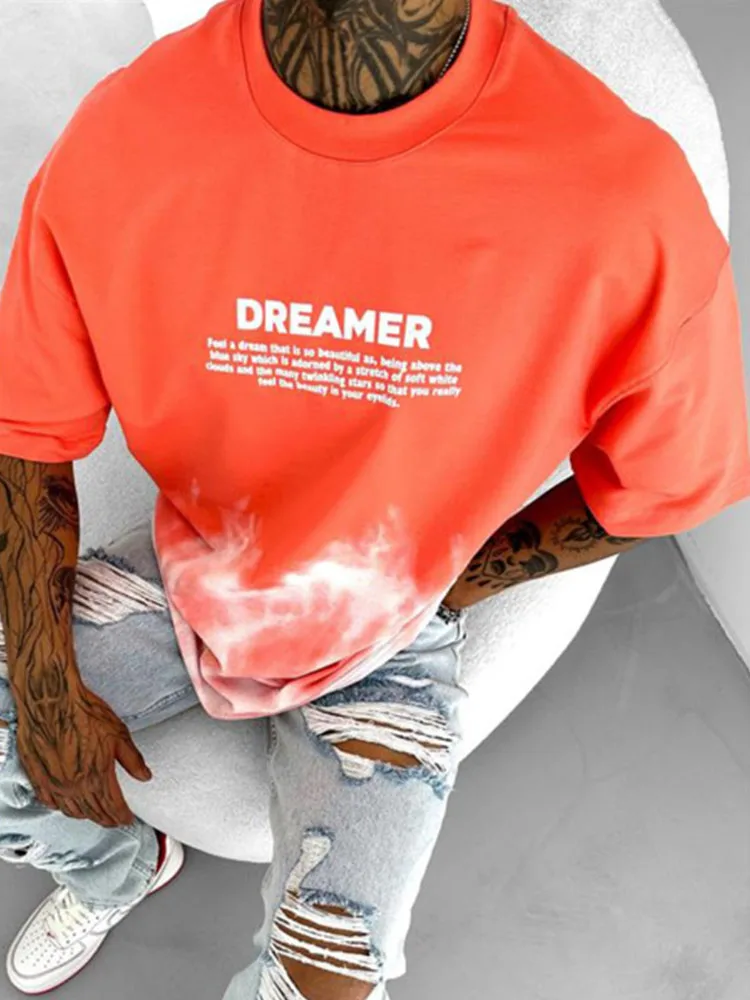 

Men's Loose Fit Letter Print Round Neck Casual T-Shirt