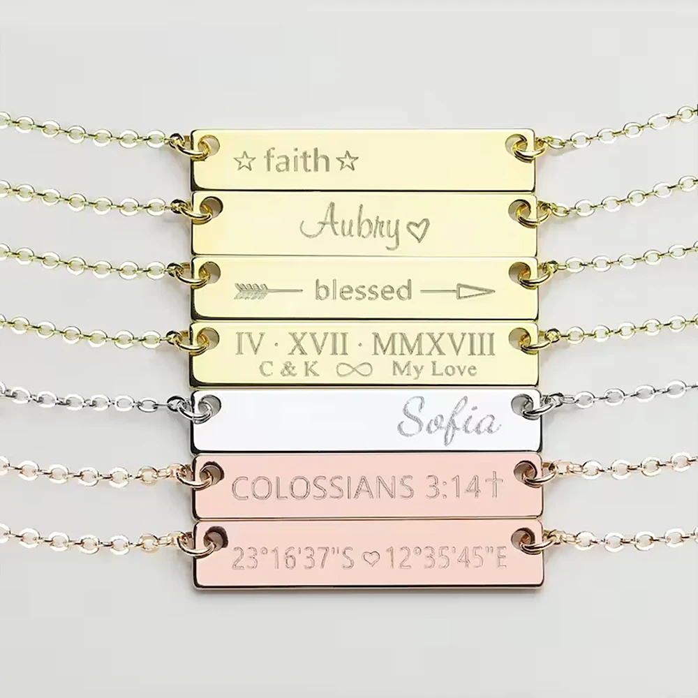 

Custom Engraved Name Date Women Necklace Personality Rectangular Pendant Choker Stainless Steel Jewelry Gift Collares Para Mujer