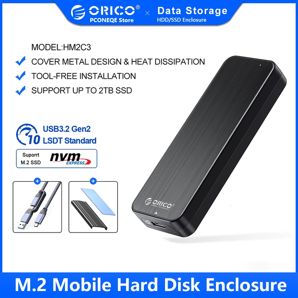 

ORICO M2 NVMe Enclosure USB3.2 Gen2 Type C 10Gbps PCIe SSD Enclosure M2 SSD Case Built-in Metal Heat Sink Solid State Drive Case