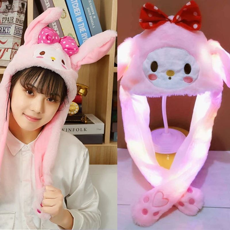 

Sanrio Cute Bunny Ears Hat Moving My Melody Soft Jumping Up Cap Funny Toy Girl Cartoon Kawaii Plush Hat Toys Gift for Adult Kids