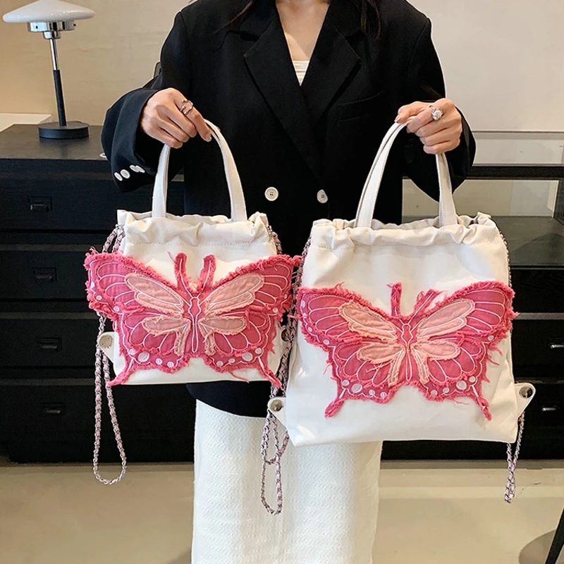 Korean Fashion Backpack For Women Butterfly Embroidery Design Backpack For Women Casual Women's High Capacity Backpack Chic Bags