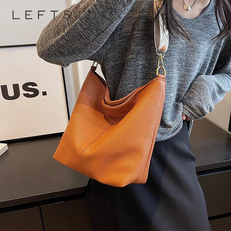 

Маленькие однотонные Сумки-мешки LEFTSIDE, новинка 2023, трендовые винтажные женские кожаные дизайнерские простые сумки через плечо