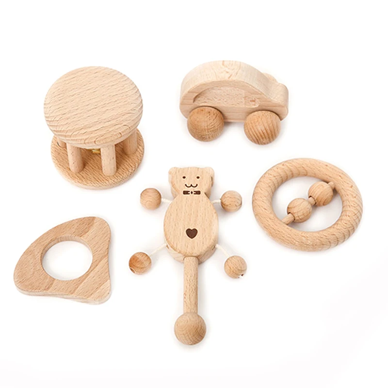 

1Pc Montessori Wooden Baby Rattles Toys for Children Musical Instrument Toddler Rattle Newborn Early Childhood Music Puzzles Toy