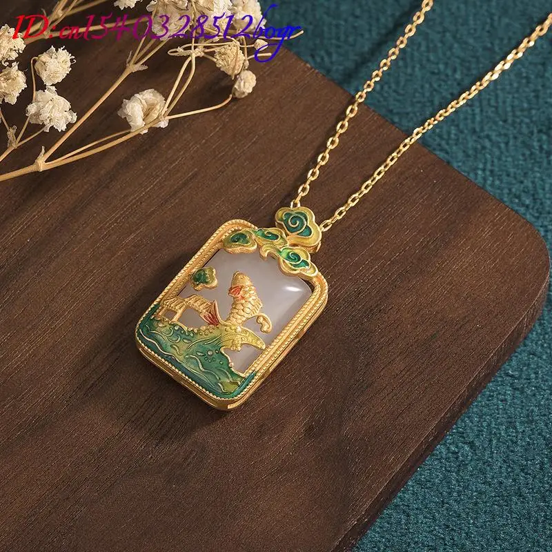 Ожерелье с подвеской в виде белой рыбы из натурального нефрита подарки для