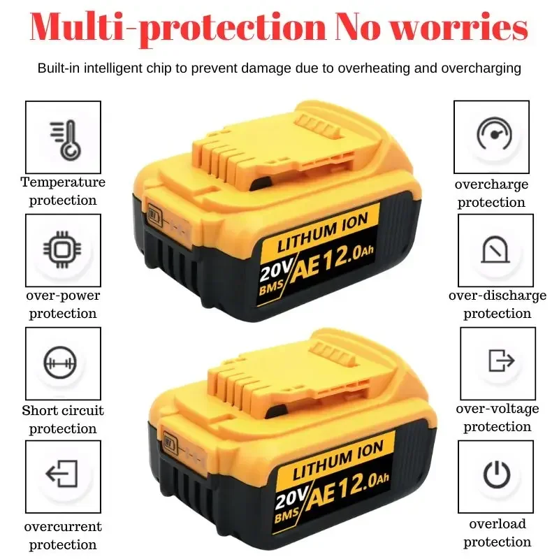 Фото Сменный литий-ионный аккумулятор для DeWalt DCB205 DCB201 DCB203, 18В/20 вольт, макс. 6,0 Ач, 8,0 Ач, 12,0 Ач, DCB200 №2