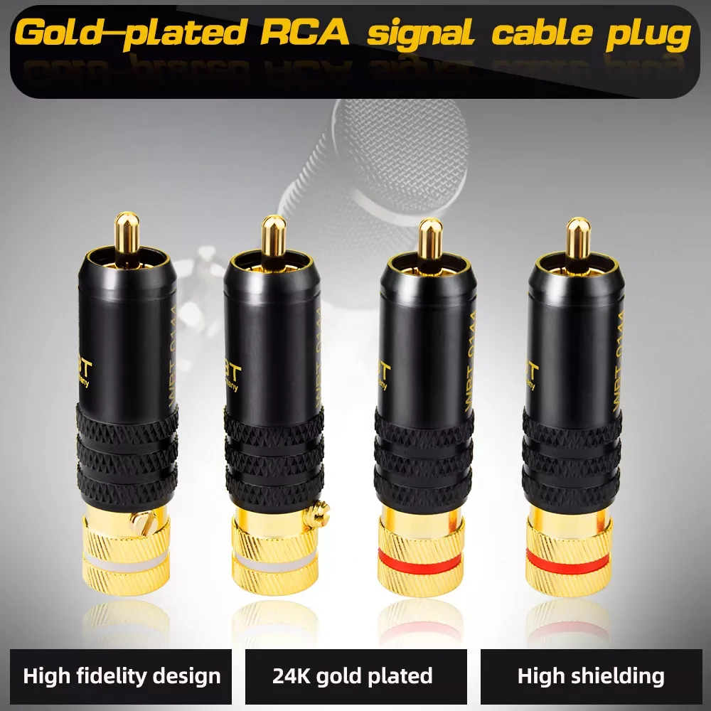 

16pcs/Lot New Gold Plated Copper RCA Plug Durable RCA Connector Screws Soldering Locking Audio Video WBT Plug 53mm*13mm