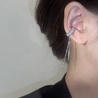 simple fashion zircon shining c shape long tassel ear cuff for women clip on earring without piercing earring trendy jewelrygift