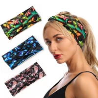 sports cycling wash face hairbands soft korean butterfly print headband for women girls bandanas fashion hair accessories