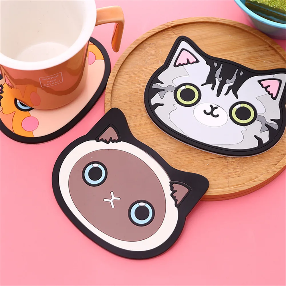 

Silicone Cat Shaped Tea Coaster Cup Mat Pad Mug Holder Mat Coffee Drinks Table Placemats Heat-resistant Cup Coasters Kitchen