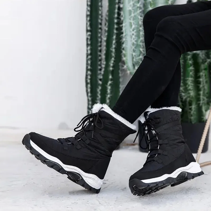 Women Waterproof Winter Shoes Female Snow Boots Platform Keep Warm Ankle Winter Boots Thick Fur Heels Botas Mujer