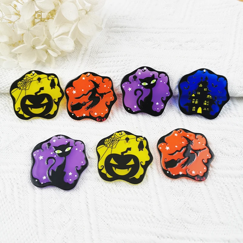 

MuhNa 10pcs/pack Witch Evil Halloween Acrylic Charms For Jewelry Making Craft DIY Keychain Castle Black Cat Pendant
