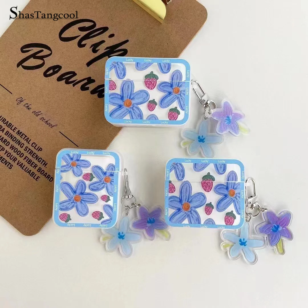 

Airpods Bluetooth Earphone Sleeve Simple Oil Painting Blue Flower Suitable For Airpods1/2/3/Pro Earphone Accessories
