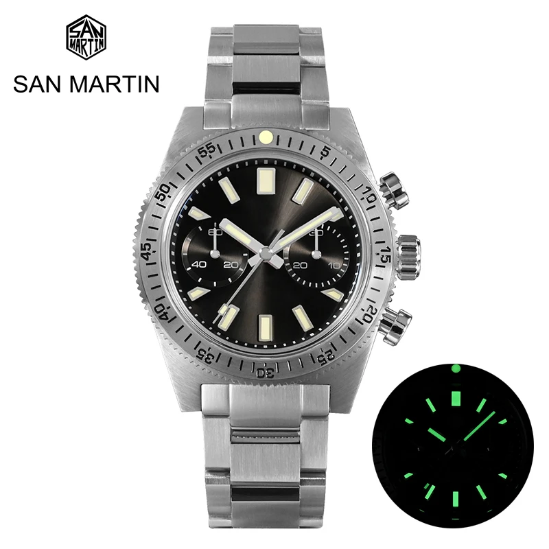 

San Martin Luxury Men Watch 62mas Chronograph 40mm Seagull ST1901Movement Business Manual Mechanical Watch Men's Diving Watch